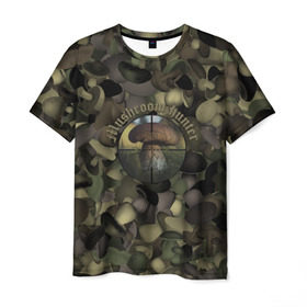 Мужская футболка 3D с принтом Грибной охотник в Кировске, 100% полиэфир | прямой крой, круглый вырез горловины, длина до линии бедер | Тематика изображения на принте: hunter | грибы | камуфляж | лес | охота