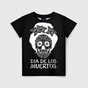 Детская футболка 3D с принтом День мертвецов в Кировске, 100% гипоаллергенный полиэфир | прямой крой, круглый вырез горловины, длина до линии бедер, чуть спущенное плечо, ткань немного тянется | halloween | mexiэллоуин | день мертвых | мексика | мексиканский череп | мертвецов | о | орнамент | праздник | узоры | хэллоуин | цветы