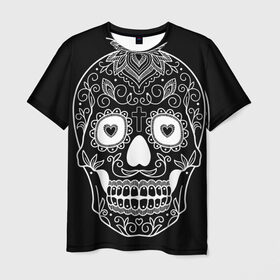 Мужская футболка 3D с принтом Мексиканский череп в Кировске, 100% полиэфир | прямой крой, круглый вырез горловины, длина до линии бедер | Тематика изображения на принте: 