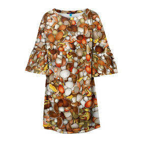 Детское платье 3D с принтом Грибы. Много грибов в Кировске, 100% полиэстер | прямой силуэт, чуть расширенный к низу. Круглая горловина, на рукавах — воланы | Тематика изображения на принте: лес | охота
