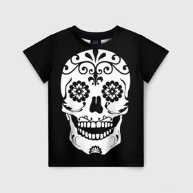 Детская футболка 3D с принтом Мексиканский череп в Кировске, 100% гипоаллергенный полиэфир | прямой крой, круглый вырез горловины, длина до линии бедер, чуть спущенное плечо, ткань немного тянется | cobwebs | color | day of the dead | dead | death | eyes | girl | halloween | holiday | makeup | mask | mexican skull | mexico | ornament | pattern | взгляд | девушка | день мертвых | макияж | маска | мексика | мексиканский череп | мертвецов | орнамент | п