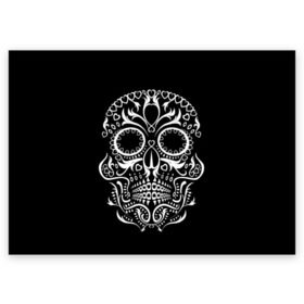Поздравительная открытка с принтом Мексиканский череп в Кировске, 100% бумага | плотность бумаги 280 г/м2, матовая, на обратной стороне линовка и место для марки
 | Тематика изображения на принте: color | dead | death | eyes | girl | halloween | holiday | makeup | mask | mexican skull | mexico | ornament | pattern | взгляд | девушка | день мертвых | макияж | маска | мексика | мексиканский череп | мертвецов | орнамент | паутина | праздник