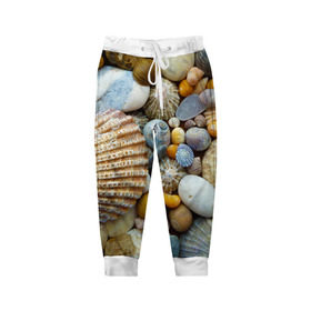 Детские брюки 3D с принтом Морские ракушки и камни в Кировске, 100% полиэстер | манжеты по низу, эластичный пояс регулируется шнурком, по бокам два кармана без застежек, внутренняя часть кармана из мелкой сетки | Тематика изображения на принте: камни | море | морские камни | ракушки