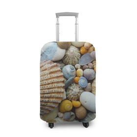 Чехол для чемодана 3D с принтом Морские ракушки и камни в Кировске, 86% полиэфир, 14% спандекс | двустороннее нанесение принта, прорези для ручек и колес | камни | море | морские камни | ракушки
