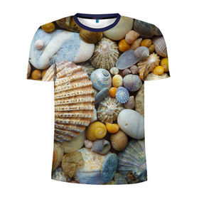 Мужская футболка 3D спортивная с принтом Морские ракушки и камни в Кировске, 100% полиэстер с улучшенными характеристиками | приталенный силуэт, круглая горловина, широкие плечи, сужается к линии бедра | камни | море | морские камни | ракушки