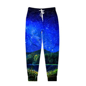 Мужские брюки 3D с принтом Звездное небо в Кировске, 100% полиэстер | манжеты по низу, эластичный пояс регулируется шнурком, по бокам два кармана без застежек, внутренняя часть кармана из мелкой сетки | звезда | небо | ночь | озеро