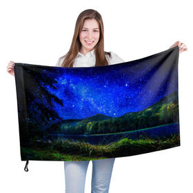 Флаг 3D с принтом Звездное небо в Кировске, 100% полиэстер | плотность ткани — 95 г/м2, размер — 67 х 109 см. Принт наносится с одной стороны | звезда | небо | ночь | озеро