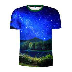 Мужская футболка 3D спортивная с принтом Звездное небо в Кировске, 100% полиэстер с улучшенными характеристиками | приталенный силуэт, круглая горловина, широкие плечи, сужается к линии бедра | звезда | небо | ночь | озеро