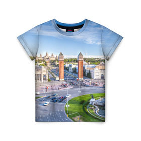Детская футболка 3D с принтом Барселона в Кировске, 100% гипоаллергенный полиэфир | прямой крой, круглый вырез горловины, длина до линии бедер, чуть спущенное плечо, ткань немного тянется | barcelona | europe | spain | барселона | европа | ес | испания | каталония | отпуск | туризм