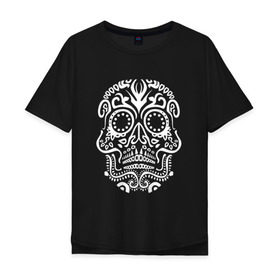 Мужская футболка хлопок Oversize с принтом Мексиканский череп в Кировске, 100% хлопок | свободный крой, круглый ворот, “спинка” длиннее передней части | mexi | день мертвых | мексика | мексиканский череп | мертвецов | орнамент | праздник | узоры | цветы