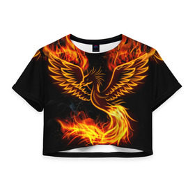 Женская футболка 3D укороченная с принтом Феникс в Кировске, 100% полиэстер | круглая горловина, длина футболки до линии талии, рукава с отворотами | огонь | пламя | птица