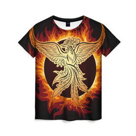 Женская футболка 3D с принтом Феникс в Кировске, 100% полиэфир ( синтетическое хлопкоподобное полотно) | прямой крой, круглый вырез горловины, длина до линии бедер | огонь | пламя | птица