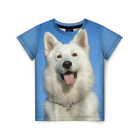 Детская футболка 3D с принтом белый пес в Кировске, 100% гипоаллергенный полиэфир | прямой крой, круглый вырез горловины, длина до линии бедер, чуть спущенное плечо, ткань немного тянется | dog | friend | взгляд | волк | друг | пес | собака | хаски