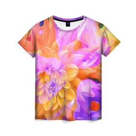 Женская футболка 3D с принтом Живописные цветы 4 в Кировске, 100% полиэфир ( синтетическое хлопкоподобное полотно) | прямой крой, круглый вырез горловины, длина до линии бедер | Тематика изображения на принте: лепестки | прикольные картинки | цветочки | цветы