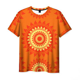 Мужская футболка 3D с принтом Солнце в Кировске, 100% полиэфир | прямой крой, круглый вырез горловины, длина до линии бедер | orange | summer | sun | жара | лето | орнамент | позитив