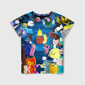 Детская футболка 3D с принтом Adventure Time 1 в Кировске, 100% гипоаллергенный полиэфир | прямой крой, круглый вырез горловины, длина до линии бедер, чуть спущенное плечо, ткань немного тянется | adventure time | bubblegum | dog | finn | jake | marcelline | время приключений | джейк и финн | марселин | пупырка