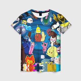 Женская футболка 3D с принтом Adventure Time 1 в Кировске, 100% полиэфир ( синтетическое хлопкоподобное полотно) | прямой крой, круглый вырез горловины, длина до линии бедер | adventure time | bubblegum | dog | finn | jake | marcelline | время приключений | джейк и финн | марселин | пупырка