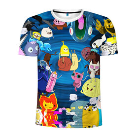 Мужская футболка 3D спортивная с принтом Adventure Time 1 в Кировске, 100% полиэстер с улучшенными характеристиками | приталенный силуэт, круглая горловина, широкие плечи, сужается к линии бедра | Тематика изображения на принте: adventure time | bubblegum | dog | finn | jake | marcelline | время приключений | джейк и финн | марселин | пупырка