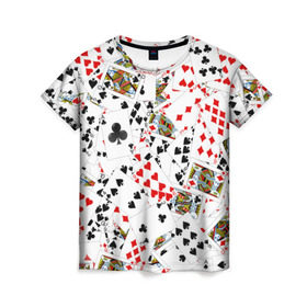 Женская футболка 3D с принтом Игральные карты в Кировске, 100% полиэфир ( синтетическое хлопкоподобное полотно) | прямой крой, круглый вырез горловины, длина до линии бедер | 