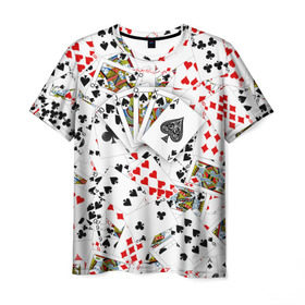 Мужская футболка 3D с принтом Роял-флеш в Кировске, 100% полиэфир | прямой крой, круглый вырез горловины, длина до линии бедер | карты | покер