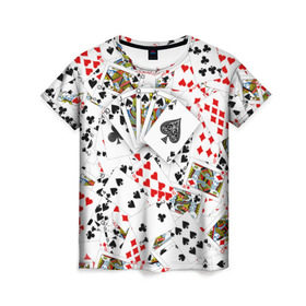 Женская футболка 3D с принтом Роял-флеш в Кировске, 100% полиэфир ( синтетическое хлопкоподобное полотно) | прямой крой, круглый вырез горловины, длина до линии бедер | карты | покер