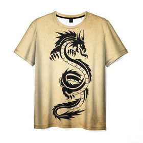Мужская футболка 3D с принтом Убийственный змей в Кировске, 100% полиэфир | прямой крой, круглый вырез горловины, длина до линии бедер | dragon | дракон | дракоша | змей | когти | крылья | монстр | огонь | пламя | рога | тату | татуировка | трайбл | чешуя | чудовище | шипы