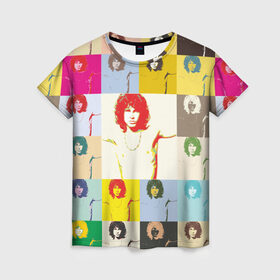 Женская футболка 3D с принтом Pop Art Jim Morrison The Doors в Кировске, 100% полиэфир ( синтетическое хлопкоподобное полотно) | прямой крой, круглый вырез горловины, длина до линии бедер | jim morrison | the doors | арт | дорс | моррисон
