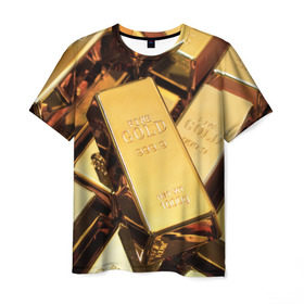 Мужская футболка 3D с принтом GOLD 999,9 в Кировске, 100% полиэфир | прямой крой, круглый вырез горловины, длина до линии бедер | банк | богатство | драгоценность | золото | слитки