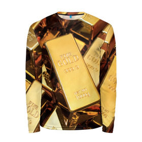 Мужской лонгслив 3D с принтом GOLD 999,9 в Кировске, 100% полиэстер | длинные рукава, круглый вырез горловины, полуприлегающий силуэт | банк | богатство | драгоценность | золото | слитки