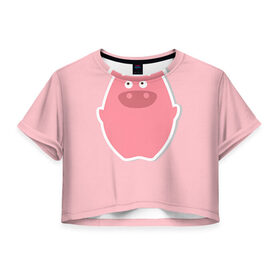 Женская футболка 3D укороченная с принтом Хрюша в Кировске, 100% полиэстер | круглая горловина, длина футболки до линии талии, рукава с отворотами | детское | милота | поросенок | хрюша