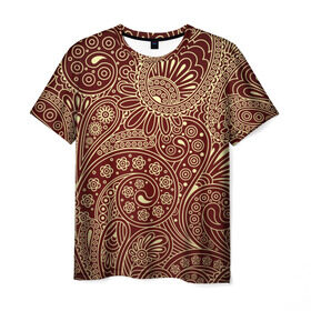 Мужская футболка 3D с принтом Paisley в Кировске, 100% полиэфир | прямой крой, круглый вырез горловины, длина до линии бедер | коричневый | орнамент | пейсли | турецкие огурцы | узор