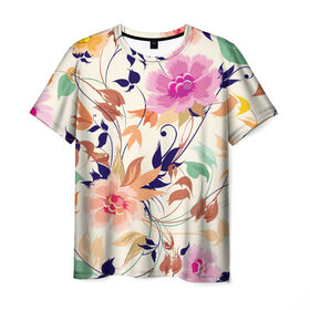 Мужская футболка 3D с принтом Цветочки в Кировске, 100% полиэфир | прямой крой, круглый вырез горловины, длина до линии бедер | лепестки | узор | цветы