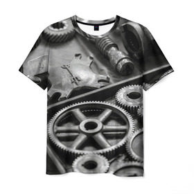 Мужская футболка 3D с принтом Железо в Кировске, 100% полиэфир | прямой крой, круглый вырез горловины, длина до линии бедер | болты | гайки | железо | механизм | стимпанк | шестеренки