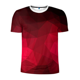 Мужская футболка 3D спортивная с принтом Polygonal в Кировске, 100% полиэстер с улучшенными характеристиками | приталенный силуэт, круглая горловина, широкие плечи, сужается к линии бедра | Тематика изображения на принте: красный | полигоны | треугольники
