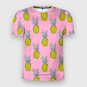 Мужская футболка 3D спортивная с принтом Ананасы 2 в Кировске, 100% полиэстер с улучшенными характеристиками | приталенный силуэт, круглая горловина, широкие плечи, сужается к линии бедра | Тематика изображения на принте: летний | паттерн | розовый