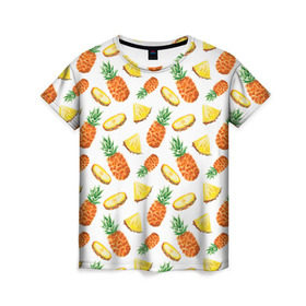 Женская футболка 3D с принтом Ананасы 5 в Кировске, 100% полиэфир ( синтетическое хлопкоподобное полотно) | прямой крой, круглый вырез горловины, длина до линии бедер | летний | паттерн