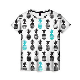 Женская футболка 3D с принтом Ананасы 7 в Кировске, 100% полиэфир ( синтетическое хлопкоподобное полотно) | прямой крой, круглый вырез горловины, длина до линии бедер | 