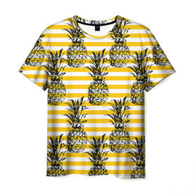 Мужская футболка 3D с принтом Ананасы 9 в Кировске, 100% полиэфир | прямой крой, круглый вырез горловины, длина до линии бедер | летний | паттерн | светлый