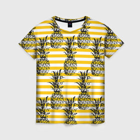 Женская футболка 3D с принтом Ананасы 9 в Кировске, 100% полиэфир ( синтетическое хлопкоподобное полотно) | прямой крой, круглый вырез горловины, длина до линии бедер | летний | паттерн | светлый