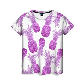 Женская футболка 3D с принтом Ананасы 14 в Кировске, 100% полиэфир ( синтетическое хлопкоподобное полотно) | прямой крой, круглый вырез горловины, длина до линии бедер | летний | паттерн | светлый