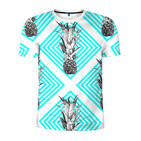 Мужская футболка 3D спортивная с принтом Ананасы 15 в Кировске, 100% полиэстер с улучшенными характеристиками | приталенный силуэт, круглая горловина, широкие плечи, сужается к линии бедра | летний | паттерн | светлый