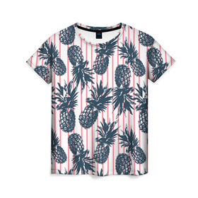 Женская футболка 3D с принтом Ананасы 16 в Кировске, 100% полиэфир ( синтетическое хлопкоподобное полотно) | прямой крой, круглый вырез горловины, длина до линии бедер | летний | паттерн | светлый