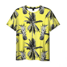Мужская футболка 3D с принтом Ананасы 18 в Кировске, 100% полиэфир | прямой крой, круглый вырез горловины, длина до линии бедер | летний | паттерн | светлый