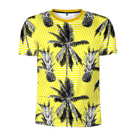 Мужская футболка 3D спортивная с принтом Ананасы 18 в Кировске, 100% полиэстер с улучшенными характеристиками | приталенный силуэт, круглая горловина, широкие плечи, сужается к линии бедра | летний | паттерн | светлый
