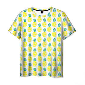 Мужская футболка 3D с принтом Ананасы 23 в Кировске, 100% полиэфир | прямой крой, круглый вырез горловины, длина до линии бедер | летний | паттерн | светлый