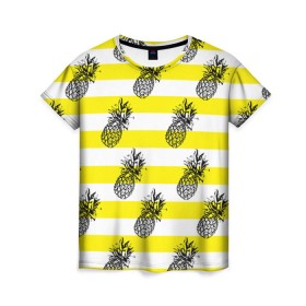 Женская футболка 3D с принтом Ананасы 24 в Кировске, 100% полиэфир ( синтетическое хлопкоподобное полотно) | прямой крой, круглый вырез горловины, длина до линии бедер | летний | паттерн | светлый