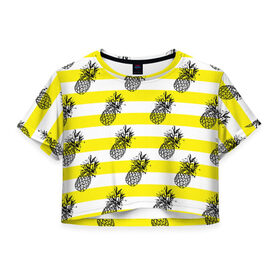 Женская футболка 3D укороченная с принтом Ананасы 24 в Кировске, 100% полиэстер | круглая горловина, длина футболки до линии талии, рукава с отворотами | летний | паттерн | светлый