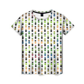 Женская футболка 3D с принтом Ананасы 25 в Кировске, 100% полиэфир ( синтетическое хлопкоподобное полотно) | прямой крой, круглый вырез горловины, длина до линии бедер | летний | паттерн | светлый