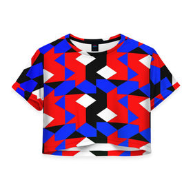 Женская футболка 3D укороченная с принтом Absorbed в Кировске, 100% полиэстер | круглая горловина, длина футболки до линии талии, рукава с отворотами | красный | разноцветные | синий | текстуры | цветные