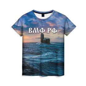 Женская футболка 3D с принтом Подводная лодка в Кировске, 100% полиэфир ( синтетическое хлопкоподобное полотно) | прямой крой, круглый вырез горловины, длина до линии бедер | вмф | морской флот | моряк | тельняшка | флот | якорь
